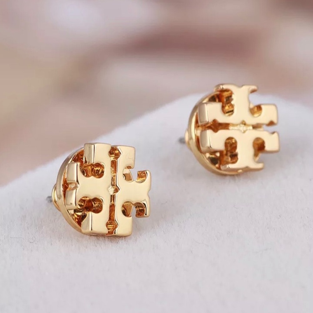Tory Burch GOLD Small T Logo Stud Earrings - Picture 3 of 5